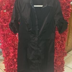 Merona Women's Black Pleated Buttoned Shirt Dress Size Medium